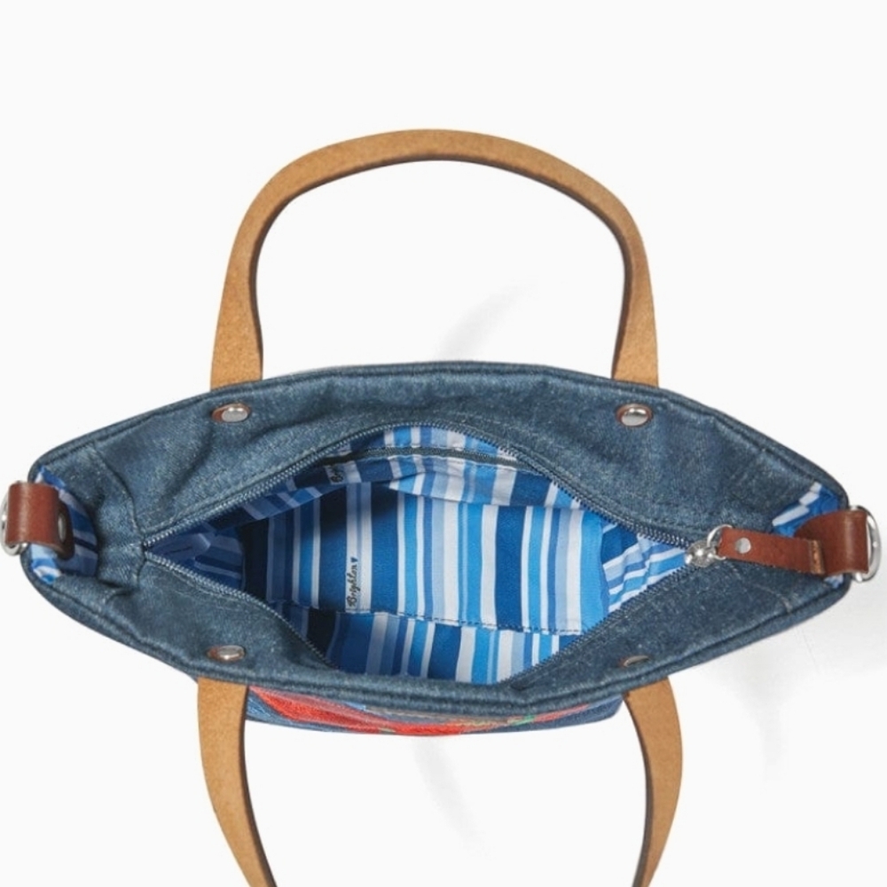 Brighton Blue Denim Crossbody, Leather Trim Embroidered Women's Bag. Brand New. - Picture 4 of 4